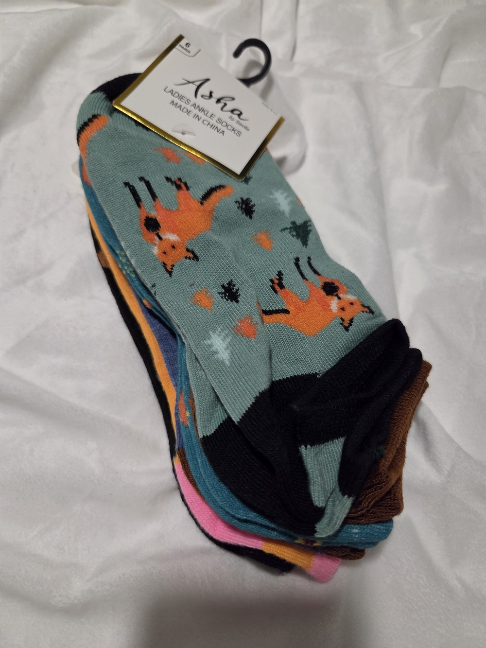 Asha Women’s Teal Fox Pattern Ankle Socks 6 Pairs